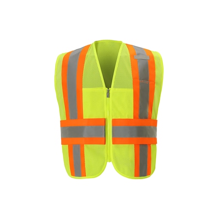 2W International Contrast DOT Safety Vest L, XL Class 2 H Back, , Zipper w/Hook & Loop Sides 5 Pockets DS525C-2 L/XL